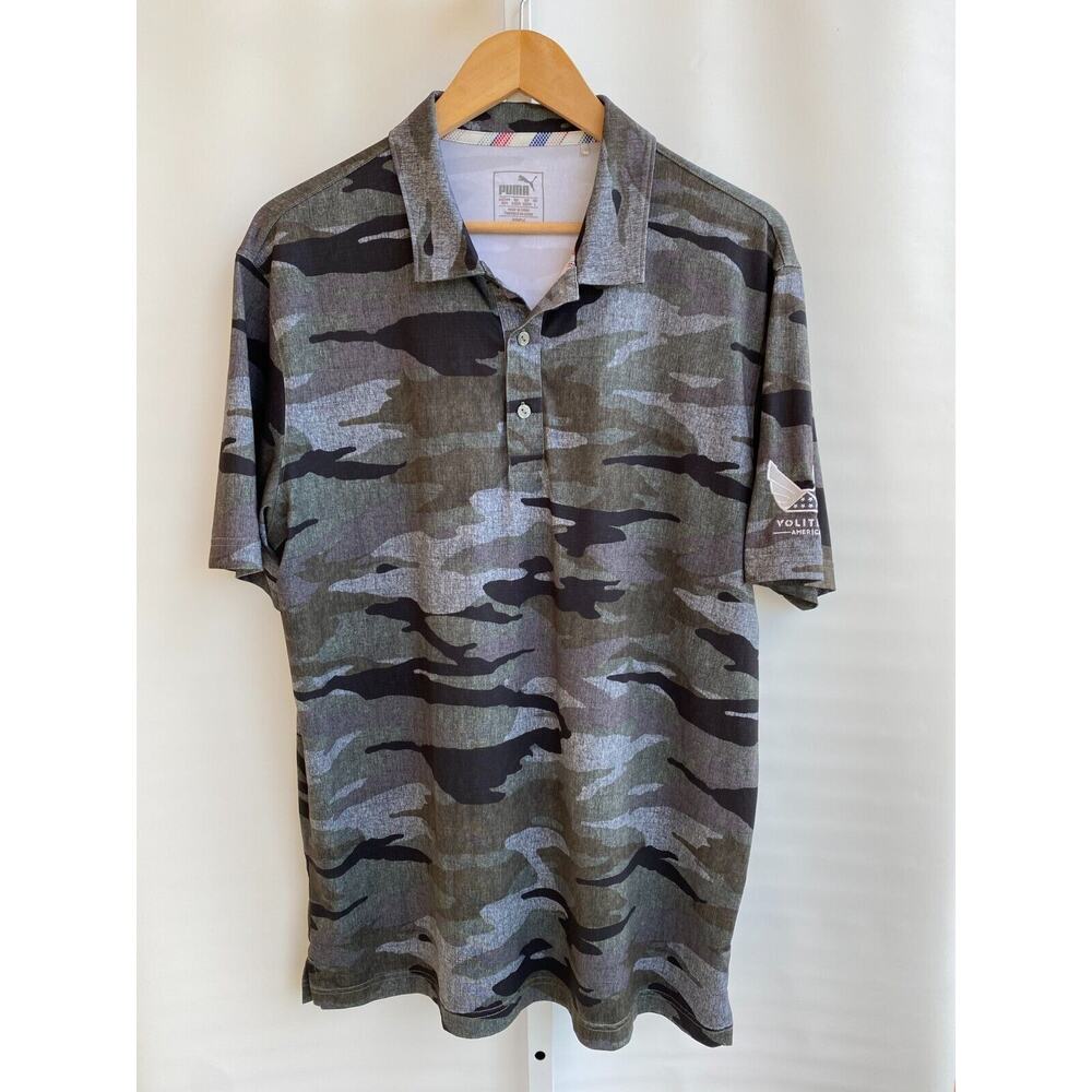 Puma Polo Shirt Mens M Medium Green Gray Camo Volition America Golf Performance